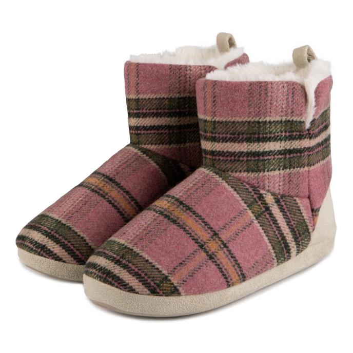 totes toasties® Ladies Tartan Check Boot Slippers Pink Extra Image 2